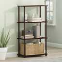 Furinno TURN-N-TUBE Storage Shelves, 4-Tier Toolless Book Shelf, Corner Shelf, Toolless Open Shelves, for Organization and Storage, Living Room, Garage, Home Office, Walnut, 4-Tier Round Tube