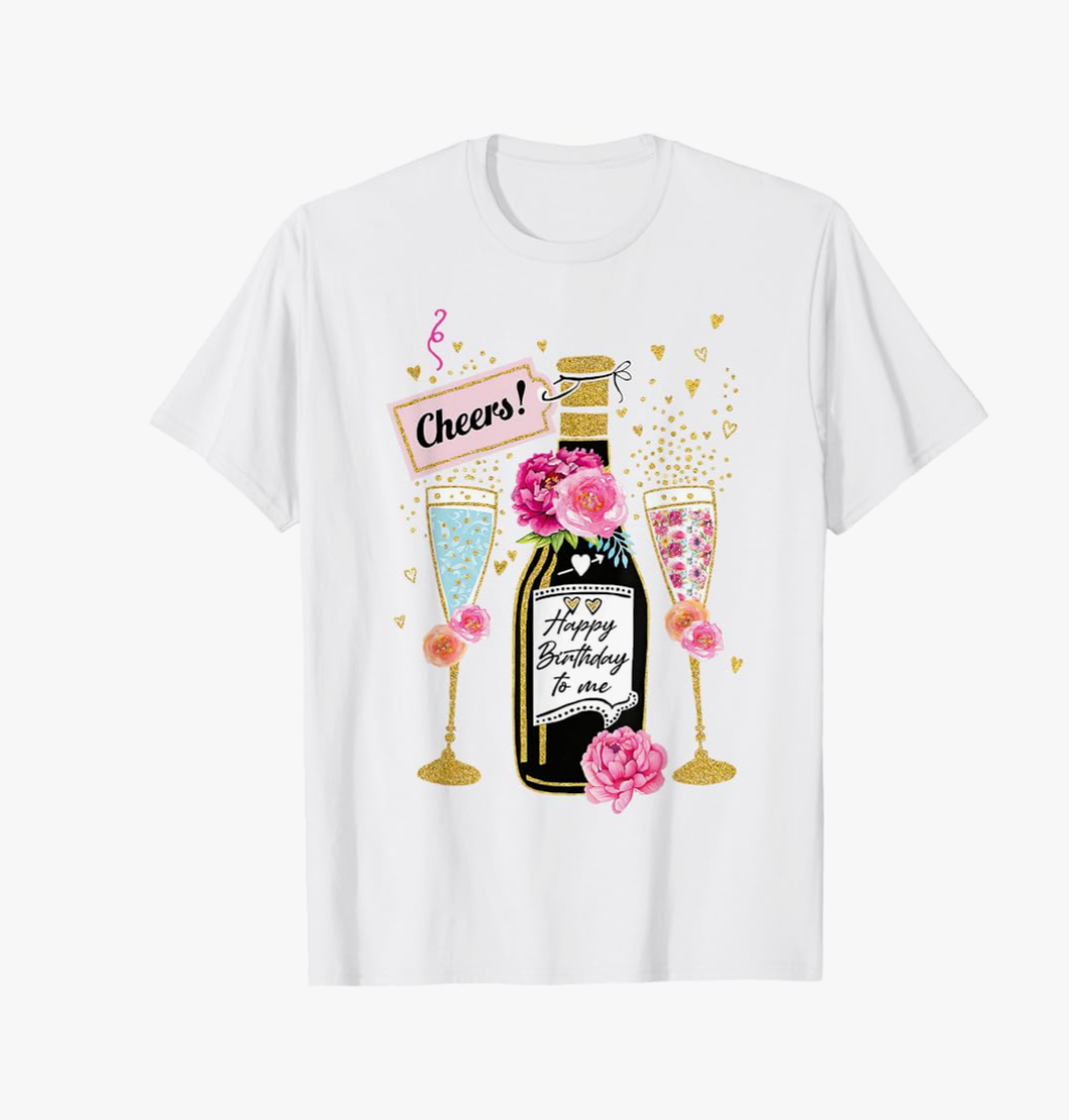 Happy Birthday Champagne Flutes With Floral Flower For Women T-Shirt M