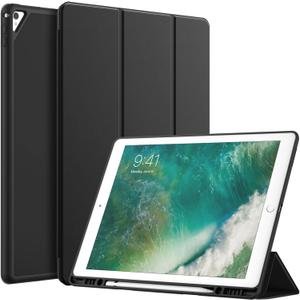 JETech Case for iPad Pro 12.9 Inch (2015/2017 Model, 1st/2nd Generation) with Pencil Holder, Slim Tablet Cover with Soft TPU Back, Auto Wake/Sleep (Black)