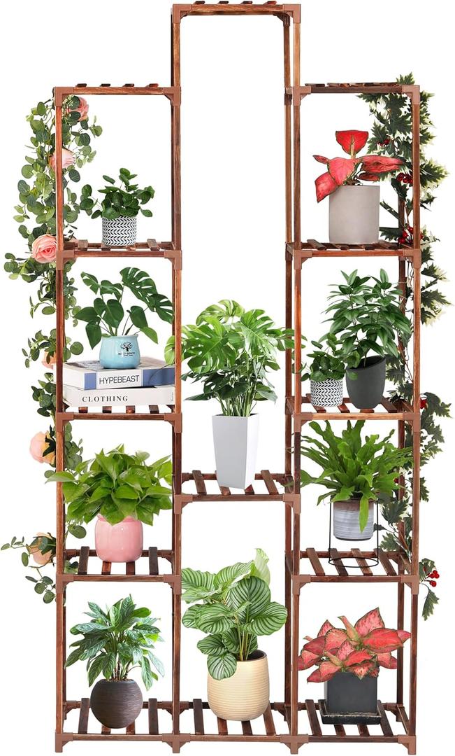XXXFLOWER Plant Stand Indoor Outdoor 13 Tiers Wood Plant Shelf for Multiple Plants Large Plant Rack for Window Garden Balcony Patio Porch Living Room