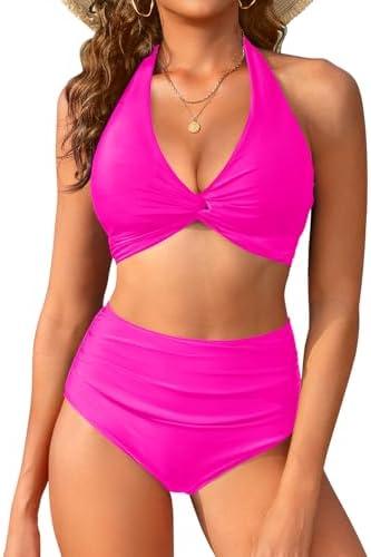 Yonique Women's Two Piece High Waisted Bikini Set Tummy Control Swimsuit Full Coverage Bathing Suit XXL