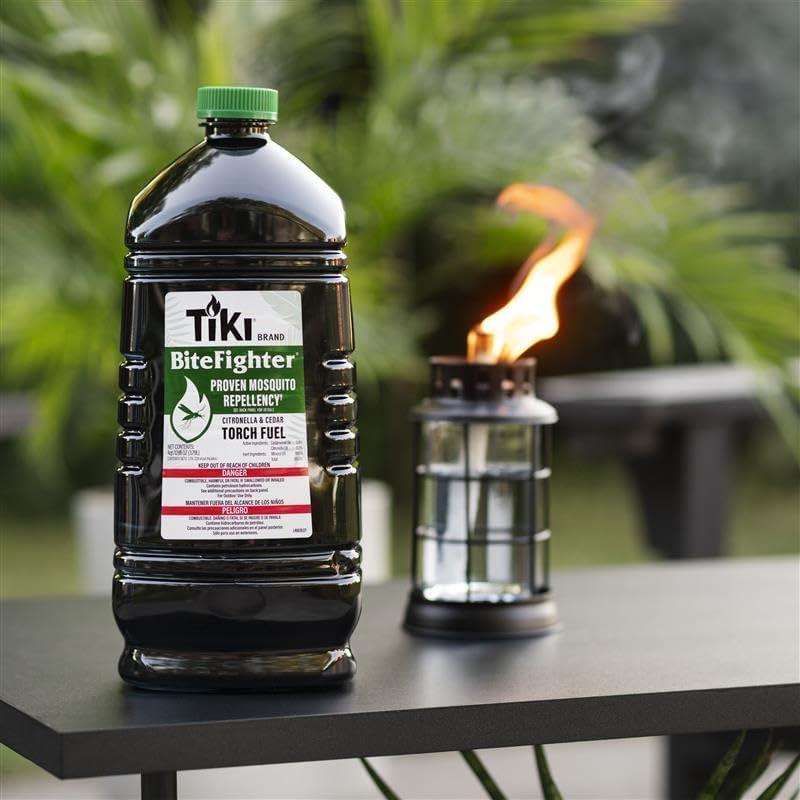 1qt /1.48L TIKI BiteFighter Mosquito Repellent Torch Fuel, Citronella & Cedar Formula for Mosquito Repellency, Easy Pour Bottle, Use with Torches & Table Torches, Outdoor & Backyard Use