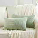 Fancy Homi 2 Packs Sage Green Lumbar Decorative Throw Pillow Covers 12x20 Inch for Living Room Couch Bed, Rustic Farmhouse Boho Home Decor, Soft Striped Corduroy Rectangle Accent Cushion Case 30x50 cm