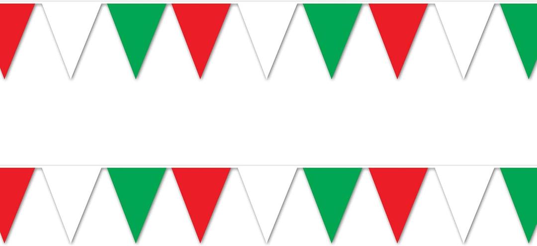 Beistle Red White and Green Pennant Banners, 2-Pack Plastic Decorations with Triangle Flags, Italian Christmas Fiesta Cinco de Mayo Party Supplies Indoor Outdoor Event Dcor, 30