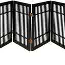 Urnporium Pet Dog Gate Freestanding, Strong Durable Folding Wooden Fence, Portable Acacia Hardwood Safety Barrier for Indoor & Outdoor Use (Black Pet Gate, 8 Panel 24" Tall)