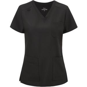 Scrub Tops for Women, Curved V-Neck Scrub Tops with 3 Pockets, Soft Stretch, Easy Care (XX-Large, Black)