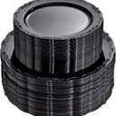 U-QE 100PCS Black Plastic Plates, Heavy Duty Black Plates Including 50PCS 10'' Dinner Plates & 50PCS 7.5'' Dessert Plate - Hard Plastic Plate for Party Wedding Bridal Shower