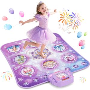 Dance Mat Toy for 3-12 Year Old Girls, Electronic Dance Pad with Wireless Bluetooth, Frozen 8-Button Music Princess Toys Play Mat for Kids with LED Light, Built-in Music, Toddlers Birthday Gift Ages 3+ (Purple)
