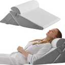 Bedluxe Wedge Pillow Headboard, 3PCS Orthopedic Bed Wedge Pillows Set for After Surgery, Adjustable Pillow Wedge for Acid Reflux&Back Pain Relief, Sleeping, Back Pillow for Bed Sitting Up, White/Grey