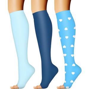 CHARMKING 3 Pairs Open Toe Compression Socks for Women & Men Circulation 15-20 mmHg is Best Support for All Day Wear