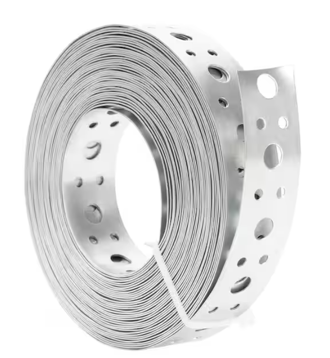 1 in. x 33 ft. 0.6 mm Thickness Metal Strap, Pipe Hanger Strap with Holes Matte for Pipe Support Silver
