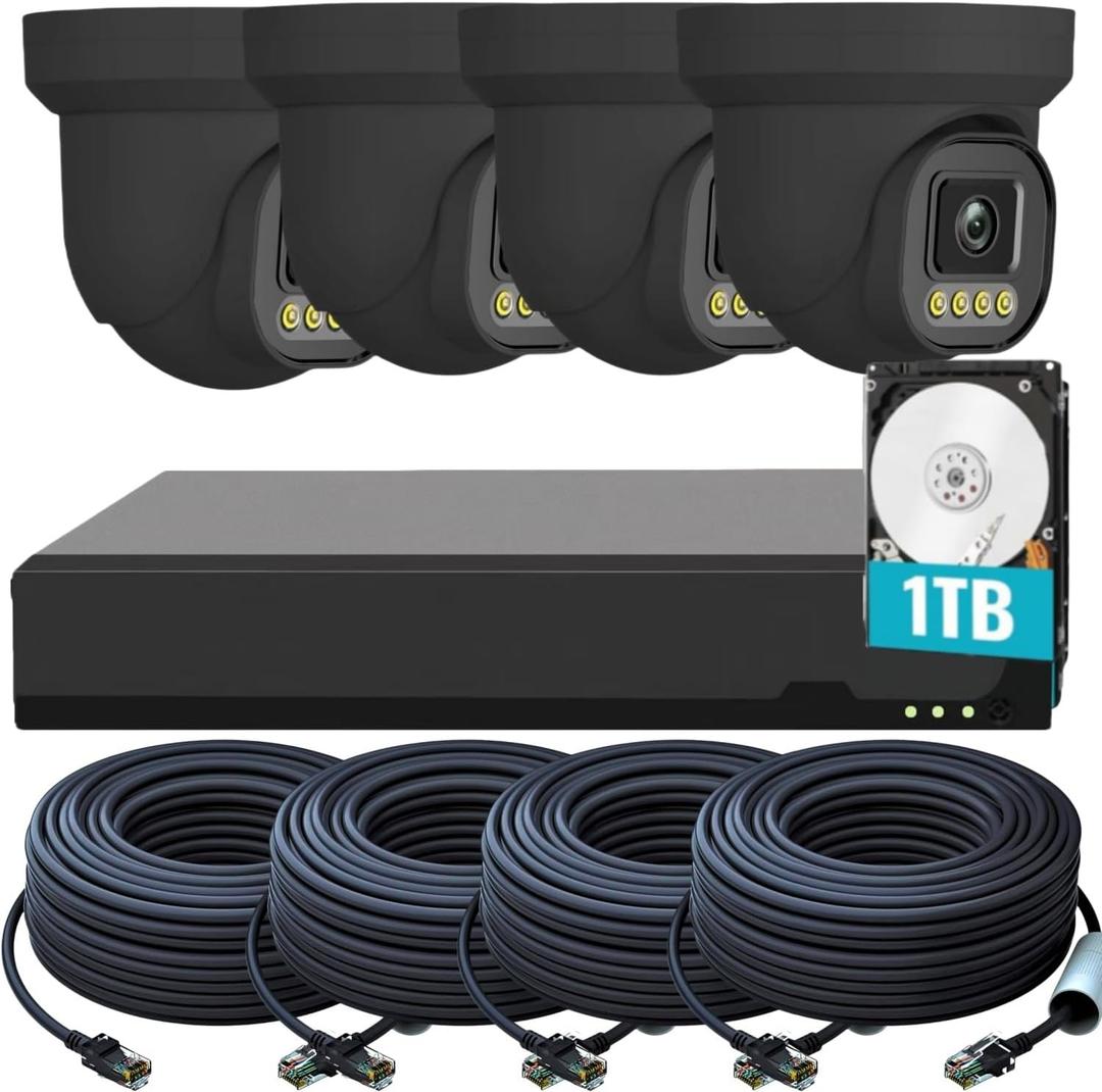 Smart 5MP PoE 4ch Security Camera System for Home Outdoor NVR Surveillance, 4pcs Wired 5MP PoE Cameras with Night Vision, Human Detection, 4K NVR with 1TB HDD for 24-7 Recording