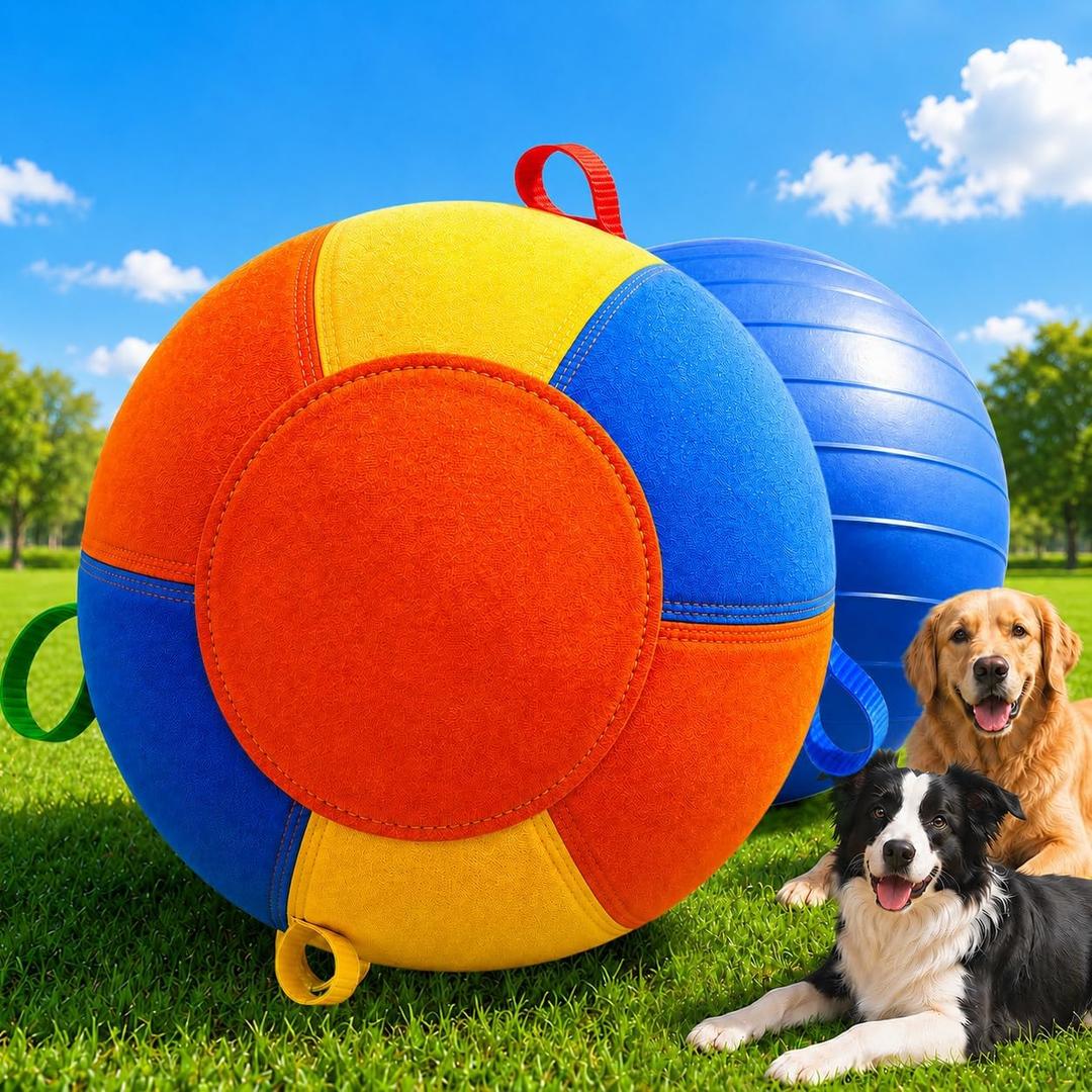 Herding Ball for Dogs, 18 Inch Upgraded Dog Push & Chase Ball with Thickened Bite & Tear Resistant Cover, Burst-Resistant Inner Ball, Outdoor Exercise Toy for Active Dogs, Multi-Color, Medium