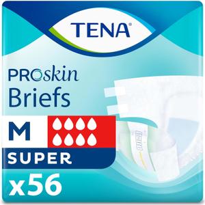 TENA ProSkin Unisex Super Briefs, Adult Incontinence Diapers with Tabs, Bladder Leaks control, Super Absorbency, Medium, 56 Count