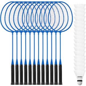 Wettarn 12 Pcs Badminton Rackets Bulk with 18 Nylon Badmintons, Shuttle Set for Beginners Advanced Player Backyard Gym Beach Outdoor