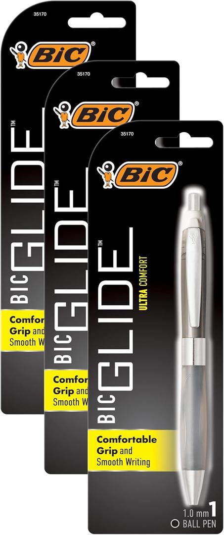 BIC Glide Ultra Comfort Retractable Ballpoint Pens, Medium Point (1.0mm), Black, Assorted Barrel Colors, 1-Count Pack (Pack of 3)