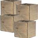 Wooden Planter Box, Rustic Barn Wood with Plastic Liner l Garden Decor l Restaurant and Wedding Decorations l Wedding Bouquets, Table Centerpiece (5x5 Set of 4, Natural)
