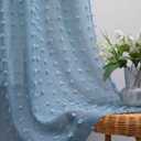 KOUFALL Vintage Blue Curtans for Kitchen Window 45 Inch Length 2 Panels Set Country Chic Sheer Small Curtain for Windows Bathroom,Grey Blue
