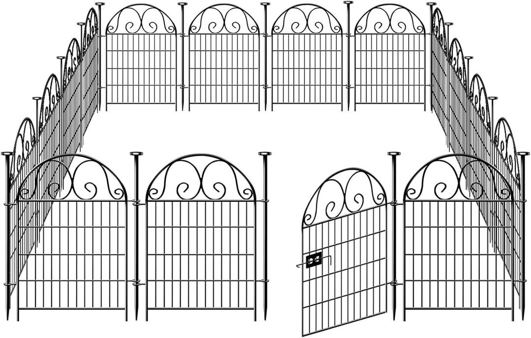 Tall Garden Animal Barrier Fence With Gate,40 in(H)27 in(L) 12 Panels Dog Digging Fence Barrier, Black Metal Temporary Fences, Reusable Defense Fencing For Outdoor Yard. Total 26.2 FtPatented