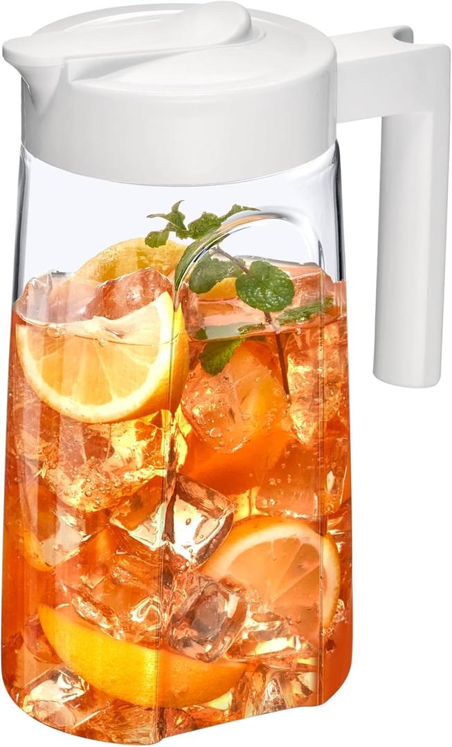 Amazing Abby - Slim Mini - Tritan Pitcher (48 oz), Unbreakable Plastic Water Pitcher with Lid, BPA-Free, Heat-Resistant, Dishwasher-Safe, Great for Iced and Hot Drinks, Indoors and Outdoors, White