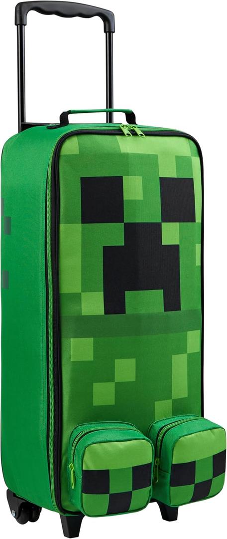 Minecraft Kids Foldable Trolley Bag 25, 17L Luggage with Wheels, Creeper - Gamer Travel Essentials, Gifts for Kids