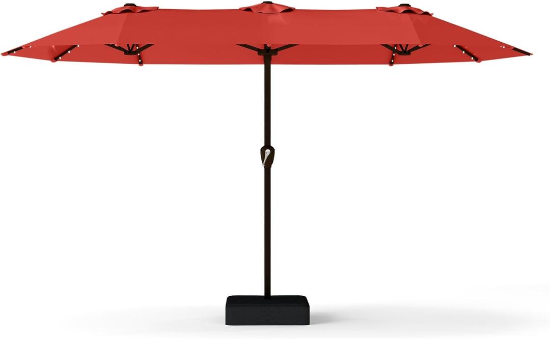 13FT Double-Sided Patio Umbrella with 48 Solar LED Lights, Large Rectangular Outdoor Market Umbrella with Crank Handle, Vented Canopy, Heavy-Duty 12 Rib Steel Frame, for Backyard, Garden, Pool, Orange