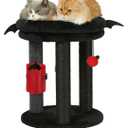 MECOOL 4in1 Small Cat Tree,Scratching Post with Tower Soft Bed, Sisal Carpet Jute Posts with Three Hanging Ball Toys and Massage Brush for Indoor Cats and Kittens, Black