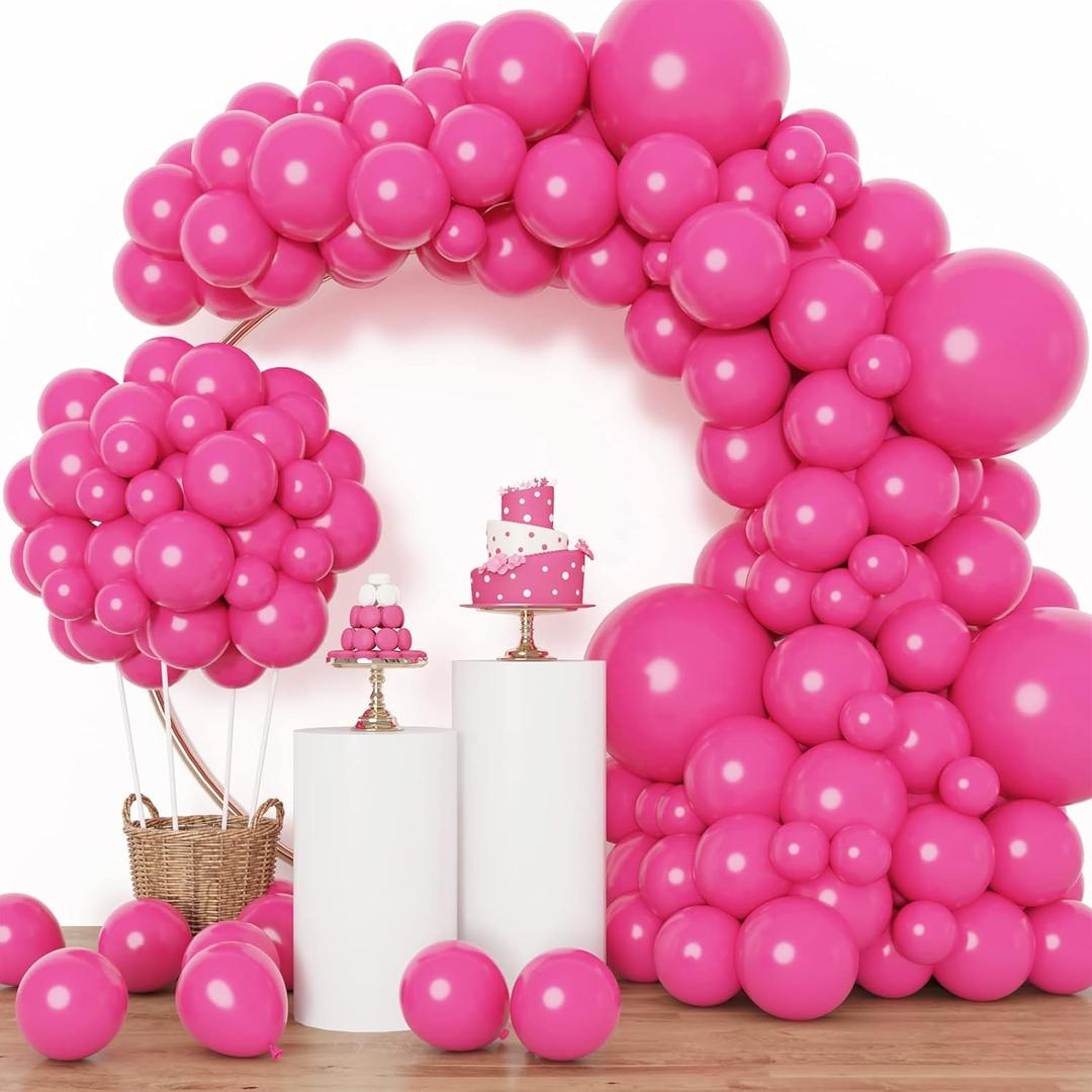 RUBFAC 129pcs Hot Pink Balloons, Latex Magenta Pink Balloon Arch Kit Garland Different Sizes 18 12 10 5 Inch for Birthday Baby Shower Wedding Princess Theme Party Decoration