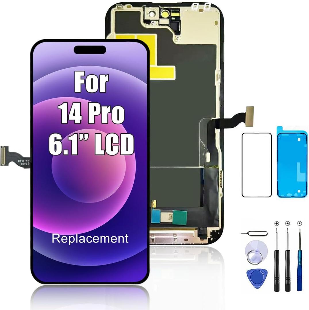 iPhone 14 Pro Screen Replacement, 6.1'' LCD COF Display(A2650, A2889, A2890, A2891, A2892) and Touch Digitizer Full Assembly with Repair Tool Kits,Waterproof Tape,Screen Protector,120Hz Promotion