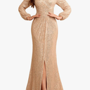 Women's Sexy Long Sleeve V Neck Sequin Long Formal Party Dress Evening Gown, L