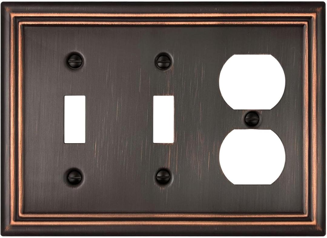 Combination Metal Wall Plate, 2 Toggel / 1 Duplex Switch Plates Outlet Covers, Decorative Aged Bronze, 3-Gang, 1 Pack