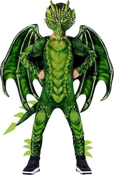 Morph Dragon Costume For Kids, Dragon Wing Costumes For Boys, Halloween Costumes Kids, Boys Halloween Costume (Medium, Green)