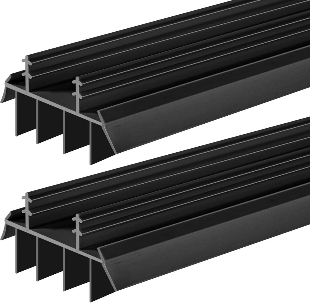 2 Pcs 36 Inch Vinyl Replacement Door Bottom,1-3/4 Inch Wide Replacement Door Bottom with Vinyl Fins, Threshold Seal Bottom of Door Weatherstrip Kerf Weather Stripping for Bottom Door Exterior (Black)