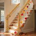 6.5 Ft Fall Leaves Daisy Vine Garlands Artificial Autumn Garland with Wildflower Sunflower Daisy Eucalyptus Garland for Thanksgiving Harvest Door Mantle Fireplace Party Table Home All Year Round Decor