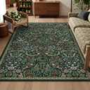Lahome Claude Floral Living Room Rug, 6x9 Soft Washable Rugs for Bedroom, Thin Green Area Rug for Dining Room, Non-Shedding Print Carpet for Guestroom