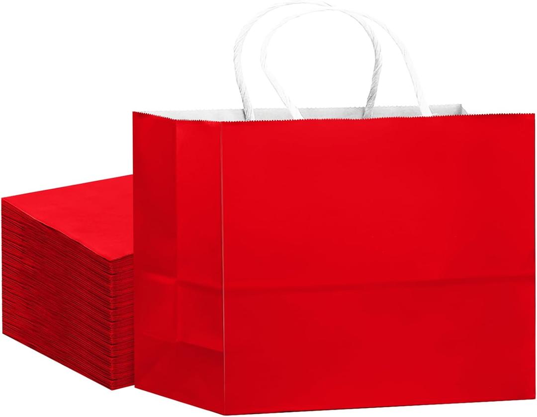 qiqee 24PCS Large Gift Bag with Handles Bulk 13"x4.5"x10" Gift Bags Red Bags Multiple Uses (32x11x25cm,Wide Large)