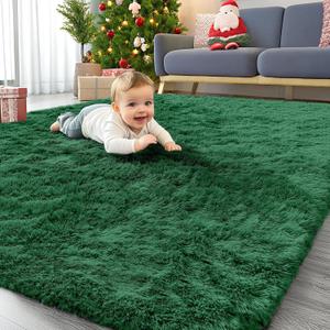 OLANLY Area Rugs for Living Room Bedroom, Machine Washable 4x5.9 ft Soft Fluffy Shaggy Bedside Rug, Indoor Floor Carpet for Kids Girls and Boys, Dorms, Nursery Rooms, Home Decor Aesthetic, Dark Green
