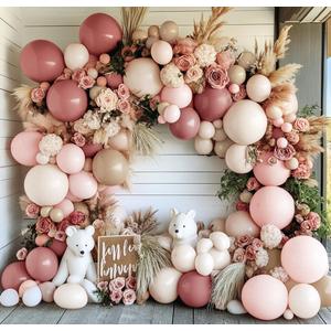 Dusty Pink Balloon Arch, Double Stuffed Blush Nude Brown Balloon Garland Kit Boho Pink Beige Rose Gold Balloons for Neutral Birthday Baby Shower Wedding Party Decor