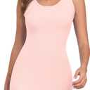 Qaffier Women's Mini Dress Summer Tank Dress Ribbed Crew Neck Sleeveless Basic Bodycon Mini Dresses (X-Large, Light Pink)