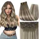 Full Shine Clip in Human Hair Extensions 20 Inch Seamless Clip in Extensions Straight Remy Hair Cool Ash Brown Ombre Highlight Blonde Hair Extensions Clip ins 7 Pcs 120g
