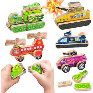Wooden Military Building Blocks,33 Pcs Snap-Together Toy for 3-6 Year Olds,Montessori-Inspired Fine Motor Skill Educational Gift,STEM Take Apart Learning Toys with Helicopter Truck