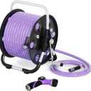 FREEDOM Portable and Wall-Mountable Garden Hose Reel equipped with 5/8' 100ft, Kink-Free Hybrid Hose, Lightweight, Easy Setup. Spray Nozzle and Leader Hose Included