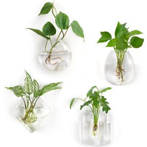 Mkono Propagation Wall Hanging Planter Glass Terrarium Flower Vases Holder for Indoor Plants, Home Living Room Office Decor Plant Lover Gifts, Set of 4