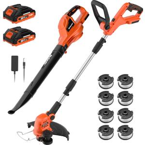 MAXLANDER 20V 12'' Cordless Weed Wacker/Edger and Leaf Blower Combo Kit, 8 Pcs Replacement Spools, 2 x 2.0Ah Batteries & Charger Included, 12'' String Trimmer+leaf Blower Combo
