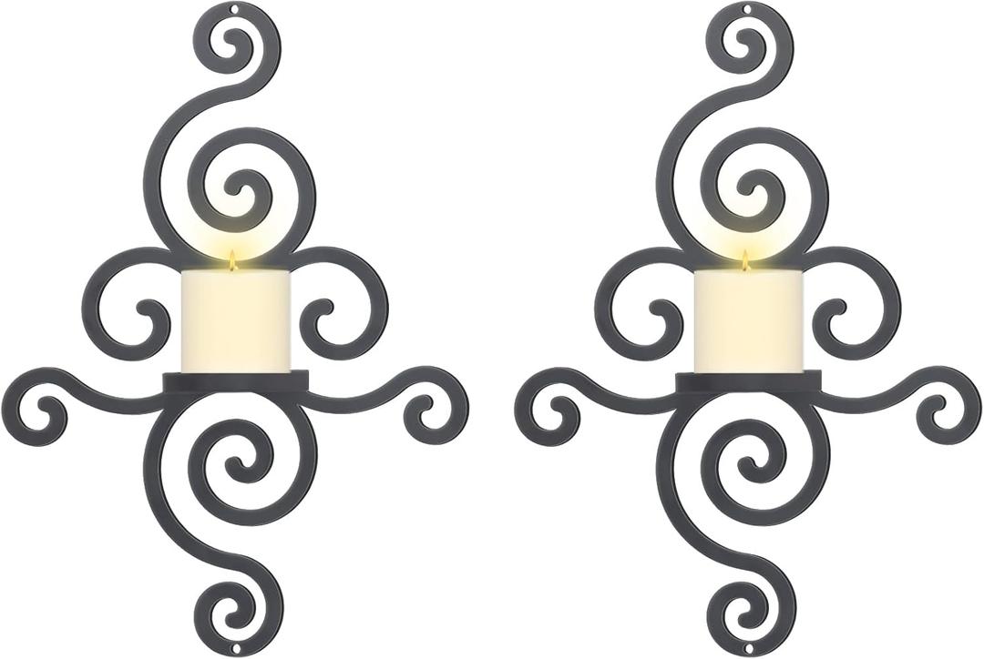 OYEFLY 2 Pcs Metal Wall Candle Sconces,Black Elegant Swirling Wall Decorations (Black)