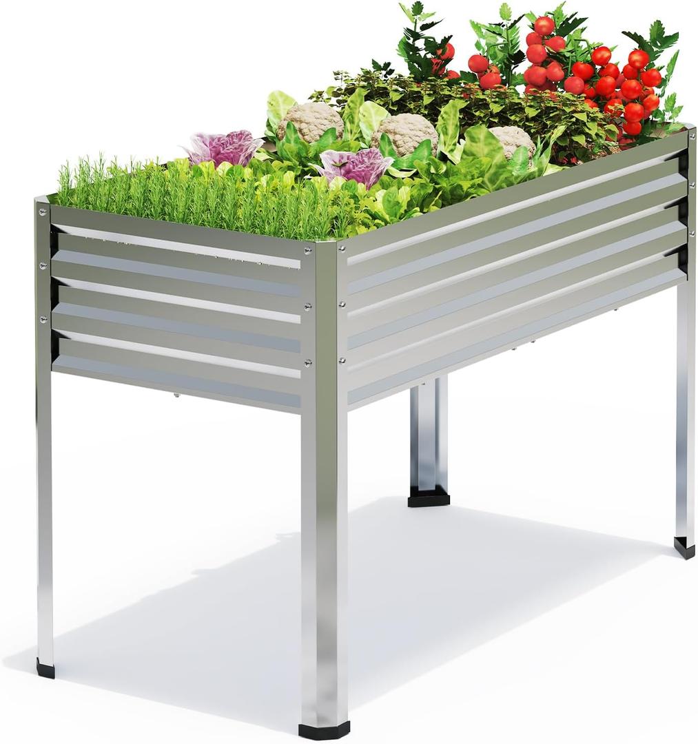 Galvanized Raised Garden Bed with Legs, 48 gallons, 48"x24"x32" Large Metal Elevated Planter Boxes with Drainage Holes,for Vegetables, Flowers, Backyard, Patio, Balcony