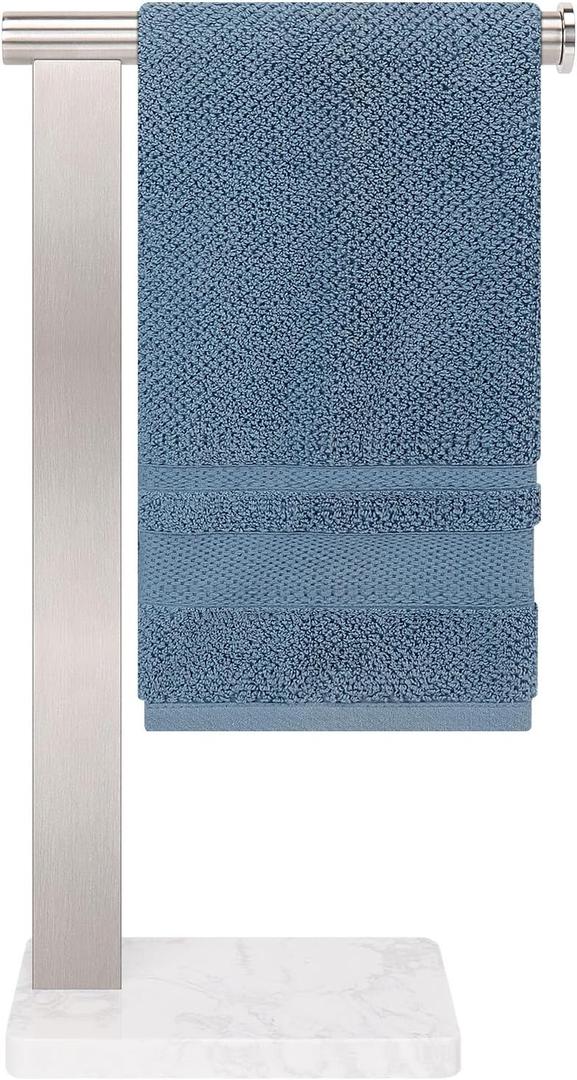 Stainless Steel L-Shaped Hand Towel Holder, SUS304 Bathroom Towel Rack with Thickened Base for Countertop Vanity (Brush Nickel, Square Base)