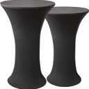 2 PCS 24x43 Inch Round Cocktail Table Covers, High Top Elastic Wrinkle Resistant Spandex Fitted Tablecloths, Highboy Stretch Bar Table Cloths for Party Banquet Bistro Pub Restaurant Black