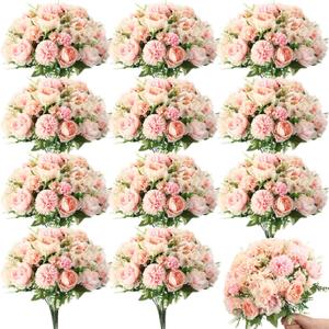 Tigeen Artificial Flowers Artificial Peonies Silk Flowers Faux Peony Fake Peony Silk Hydrangea Bouquet for Wedding Table Centerpiece Floral Vase Decor(Pink,24 Bundles)