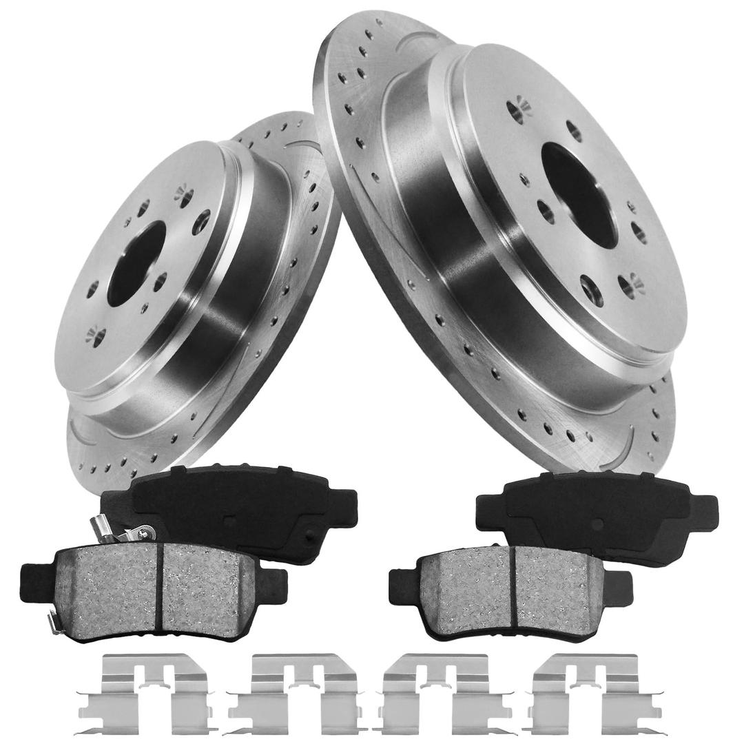 Anpulsero Brake Pads And Rotors Kit Rear Compatible with 2016-2023 Honda Civic, Automotive Replacement Brake Kits Geomet 30091 D1878-9106 Drilled And Slotted Rotors Ceramic Brake Pads 260mm(10.2in)